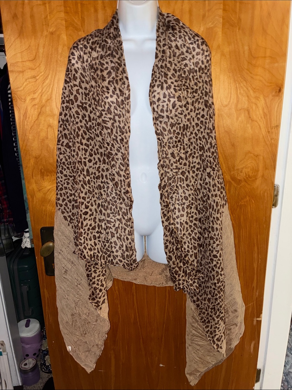 Brown & Tan Leopard Print Scarf 69.5” x 43”